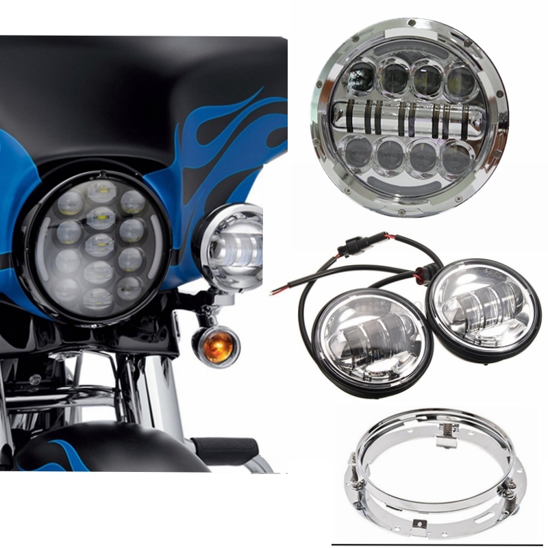 7 дюймов Harley daymaker светодиодные фары Белый Halo Ангел глаз + 2 шт. 4.5 дюймов Туман света, проходящего Лампы для мотоциклов (с головой кронштейн) для Harley